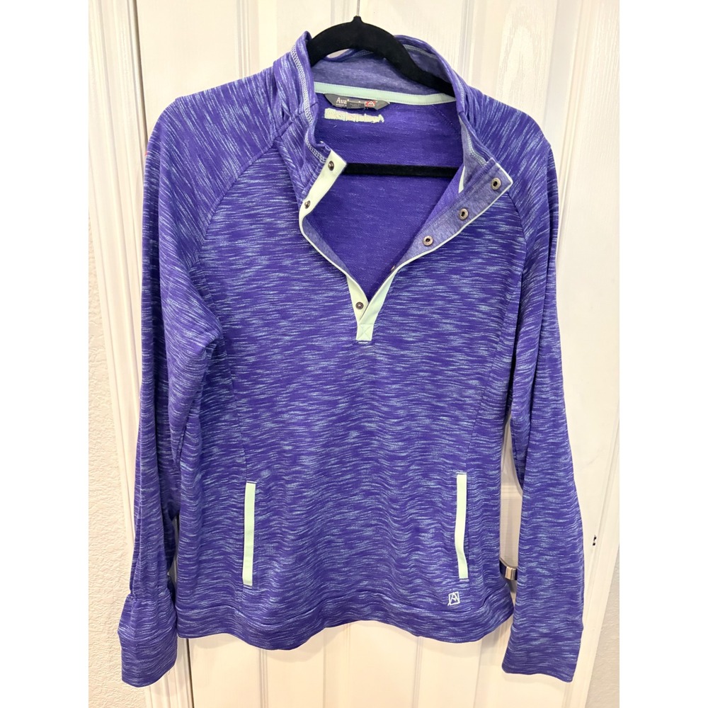 Avalanche Pullover Purple Space Dye Snap Neck Pocket Thumbhole Outdoor Top